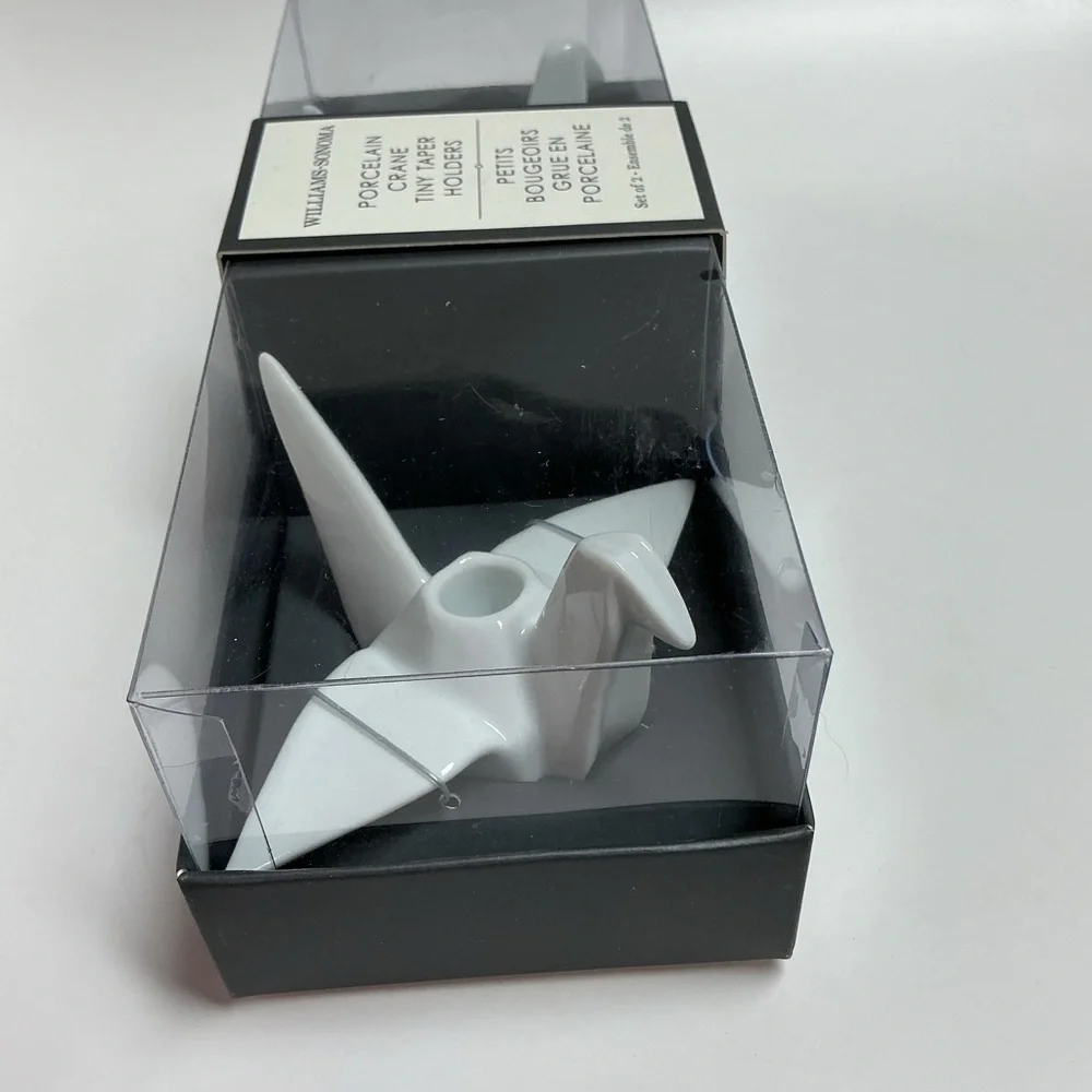Williams Sonoma Candle Holders Origami Crane White Porcelain Bird for Tiny Taper